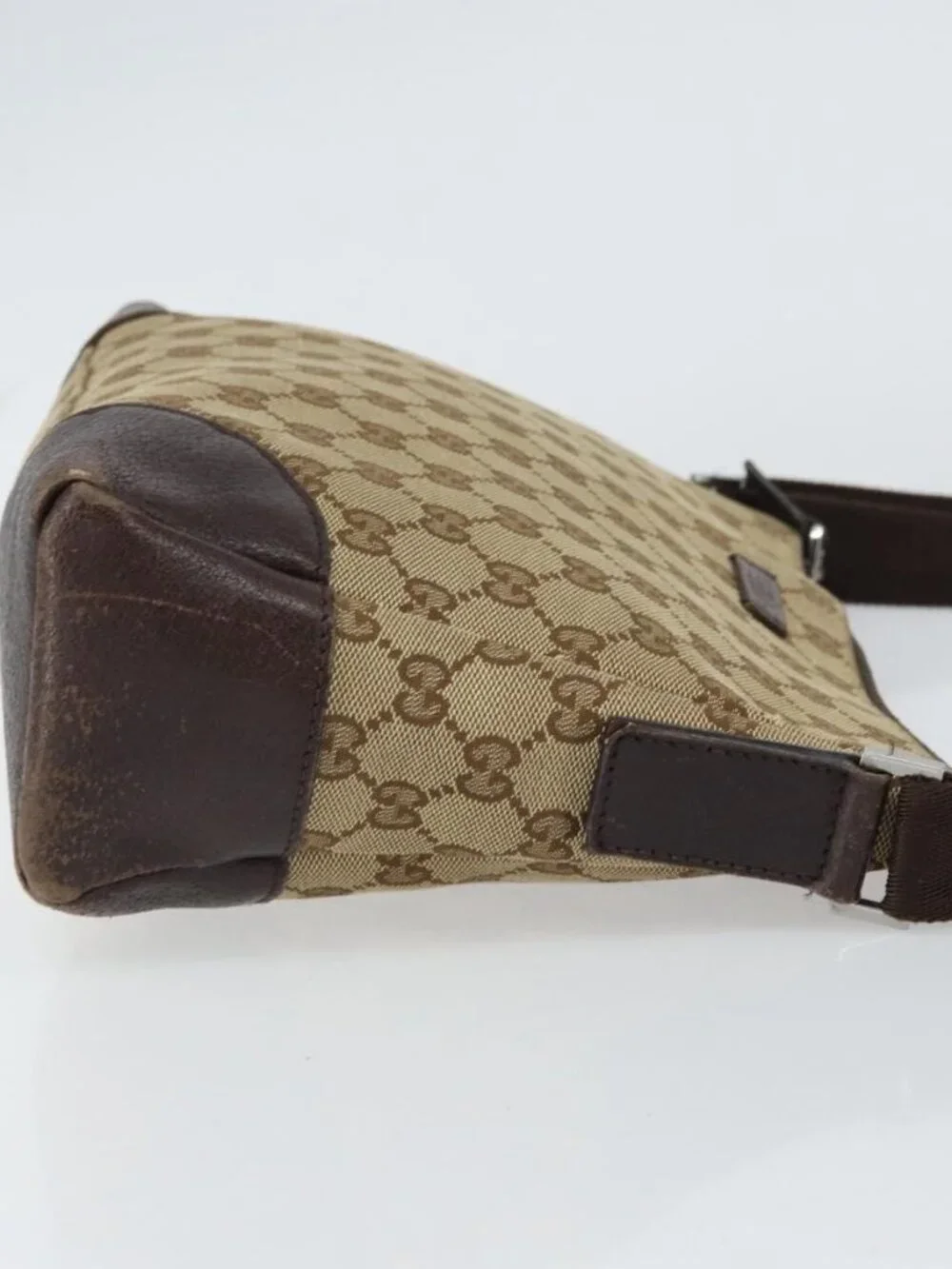 GUCCI GG Canvas Shoulder Bag Beige Silver 114273 Auth 157746